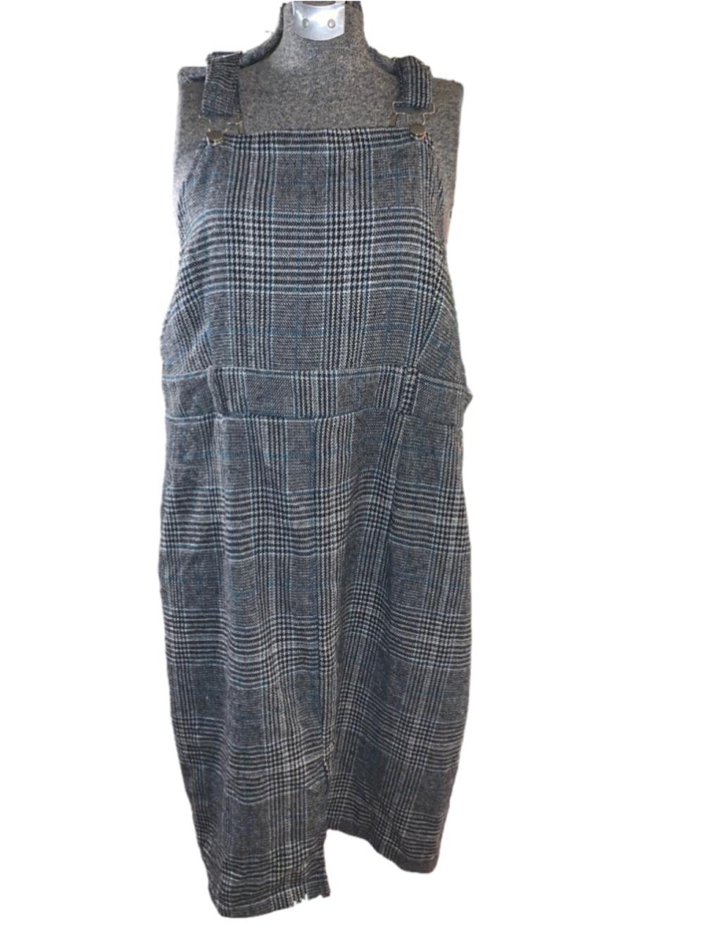 Women's SHEIN Plaid Overall Dress Grey Blue Plus 1X